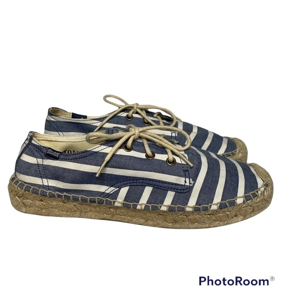 Soludos Derby Blue White Stripe Lace Up Espadrilles - Picture 2 of 15